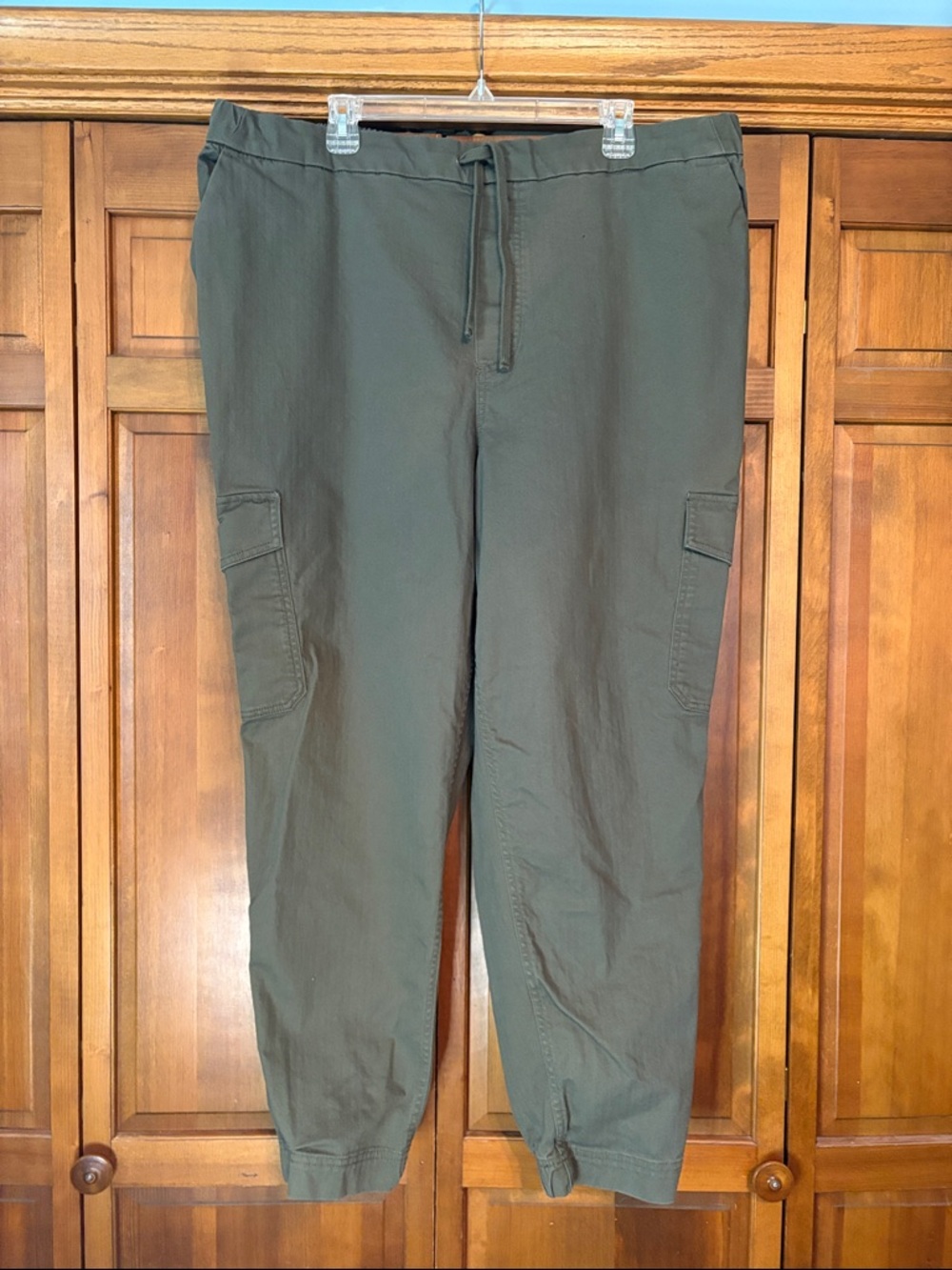 Olive Green Cargo Jogger Pants - Drawstring Waist